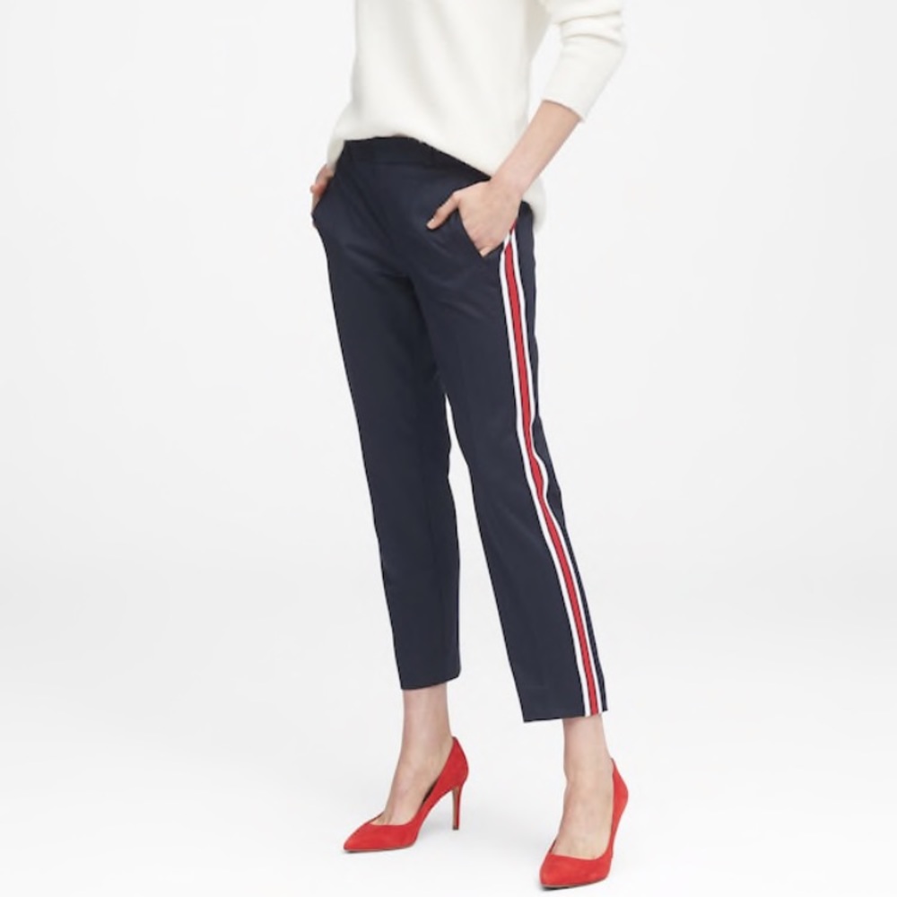 Navy Avery Straight-Fit Side Stripe Pants